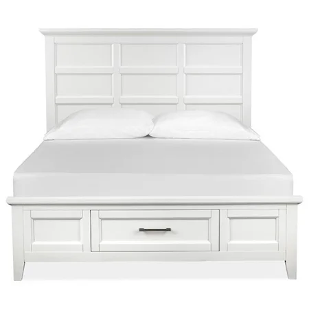 Queen Panel Storage Bed with One Footboard Drawer